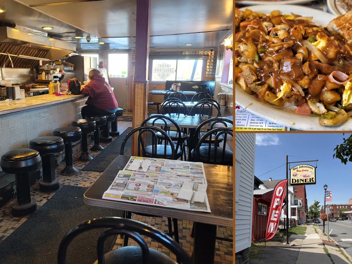 Cozy diner booths and checkered flooring