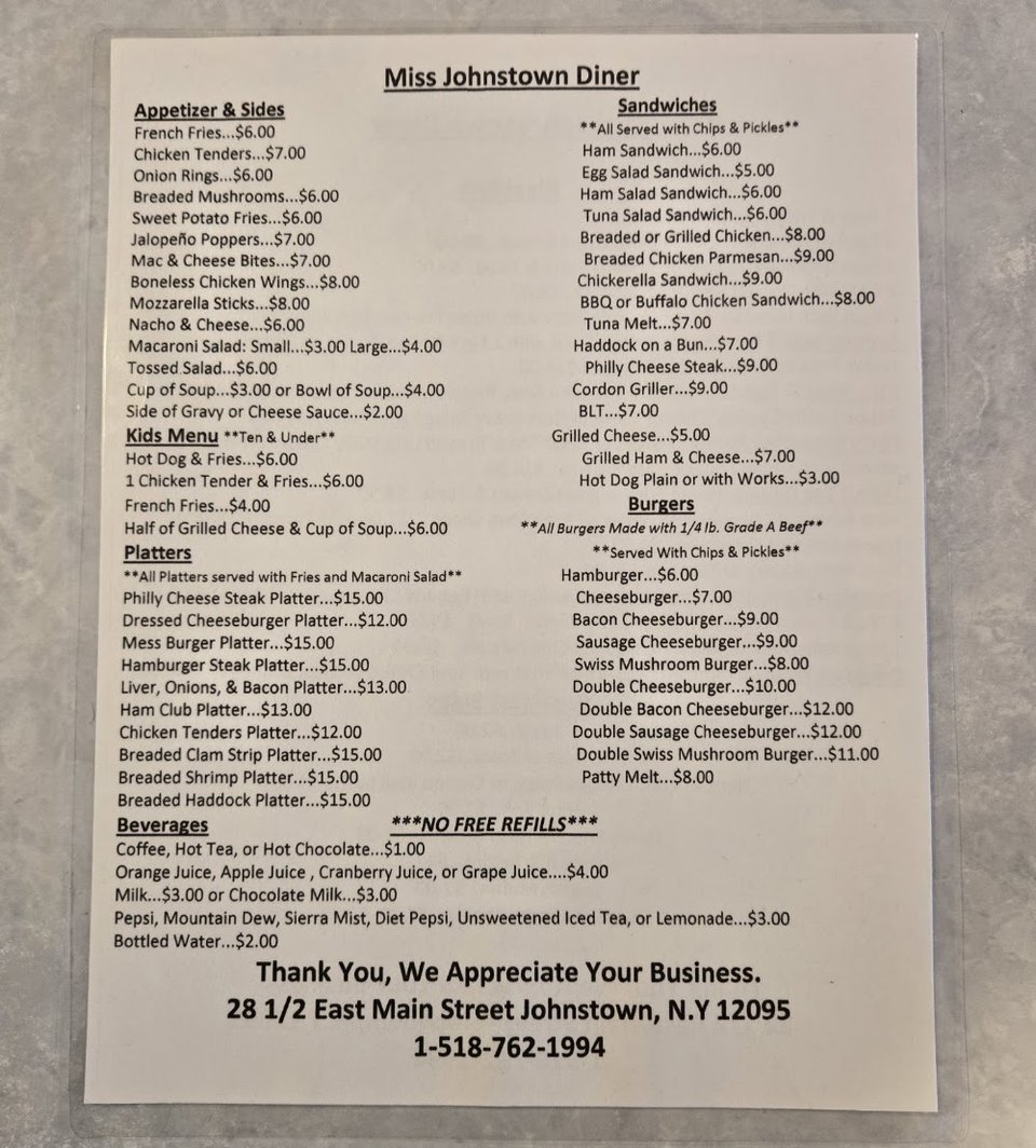 Diner menu with classic morning dishes